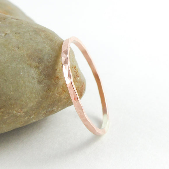 14K Rose Gold Fill Hammered Thin Stacking Ring
