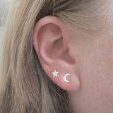 Set of Sterling Silver Star and Moon Stud Earrings