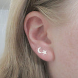 Set of Sterling Silver Star and Moon Stud Earrings