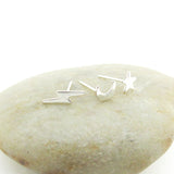Set of Three Sterling Silver Lightning, Moon and Star Stud Earrings
