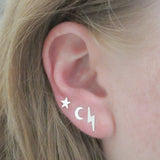Set of Three Sterling Silver Lightning, Moon and Star Stud Earrings
