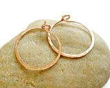 14K Rose Gold Fill One Inch Hammered Hoop Earrings
