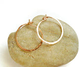 14K Rose Gold Fill One Inch Hammered Hoop Earrings