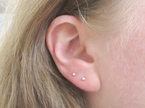 Pure Silver Ball Stud Earrings, Tiny Silver Studs