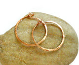 14K Rose Gold Fill One Inch Hammered Hoop Earrings