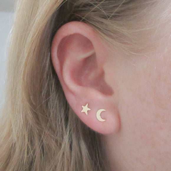 14K Gold Fill Gold Moon and Star Studs