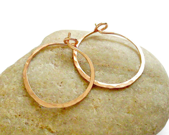 14K Rose Gold Fill One Inch Hammered Hoop Earrings